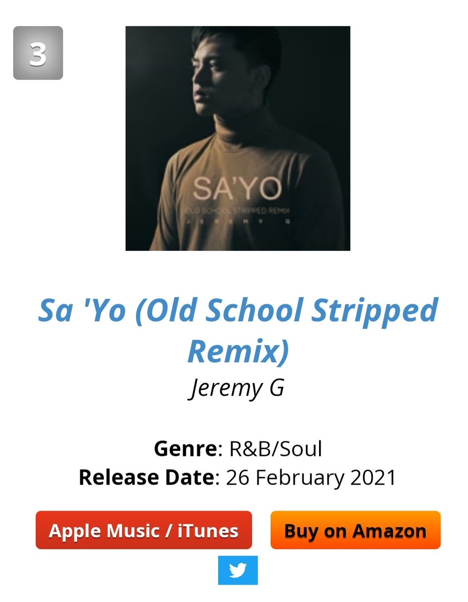 annsimpleme's tweet photo. 'JeremyG Supremacy' 🫶🏻😉
Sa'Yo ( Old School Stripped Remix)
#3 & by your side #22 on itunes PH TOP 100 👏🎉
#JeremyGsayo
#JeremyGbyyourside
#JeremyG | @imjeremyg https://t.co/h59Z4IzZZv