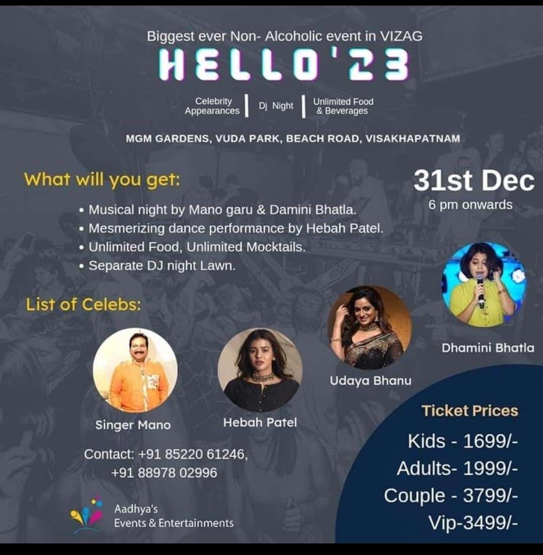 thisz_rohit's tweet photo. #Hello23 Biggest  Non alcoholic New Year event  in vizag on 31st Night 
Come and enjoy with your Family and Friends 💥 Grab your passes 
#Vizag #Cityofdestiny #Newyear #2023 https://t.co/XbsRDA8u3h