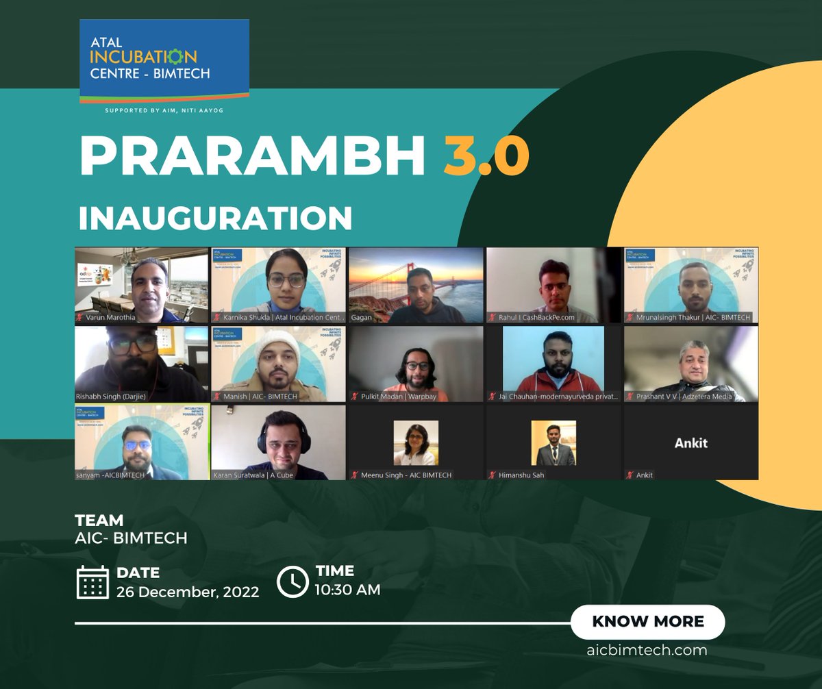 aicbimtech's tweet photo. #Prarambh 3.0 was officially launched with the AIC- BIMTECH team in attendance. The group deliberated on the format of the program, the schedule of sessions, and the desired outcomes. 

#aicbimtech #aicbimtechprograms #startup #entrepreneurs https://t.co/IA7yvWFgeQ