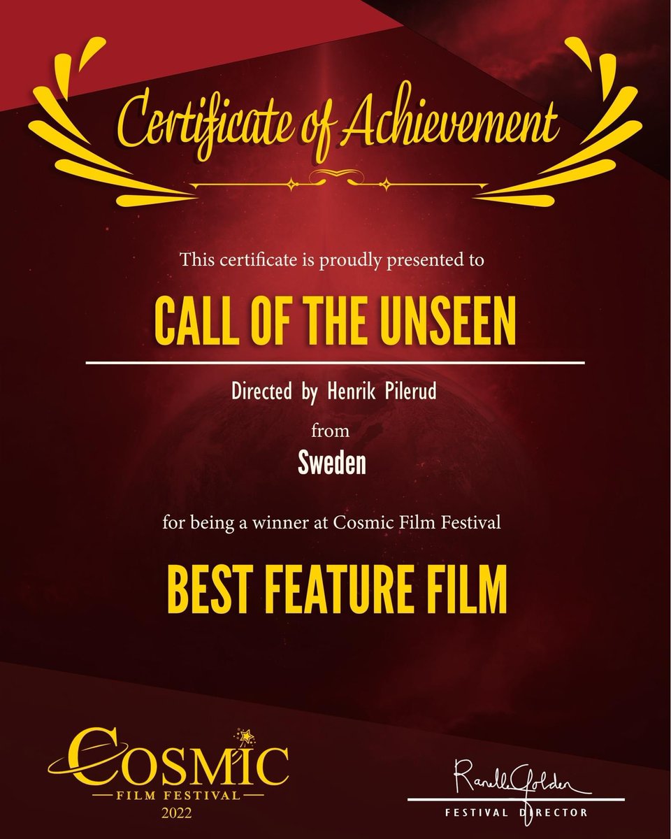 CallOfTheUnseen's tweet photo. Winner in the category Best Feature Film at Cosmic Film Festival!
#calloftheunseen #cotu #indiefilm #filmfestival #bestfeature https://t.co/BWVbjrDVYl
