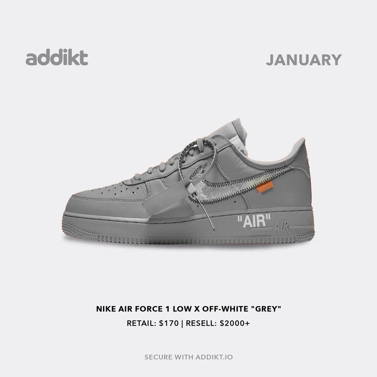 Nike Air Force 1 Low x Off White “Grey” dropping in January.
Cop the drop with Addikt 
-
Sign up at Addikt.io or click the link in our bio to be notified when we next restock.