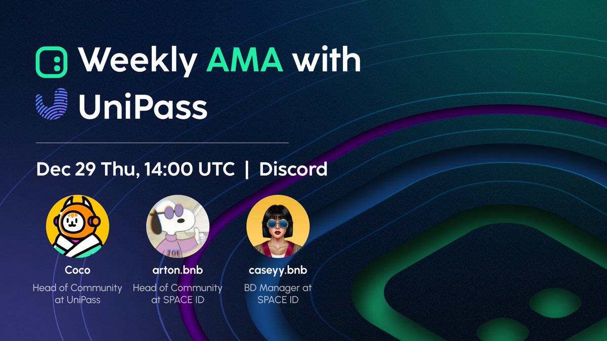 SPACE ID (@spaceidprotocol) on Twitter photo Join #SPACEID Weekly AMA w/ our recent integration partner <a href="/UniPassID/">UniPass | New Handle @UniPassWallet</a> on Discord 🎙️
On 12/29 2PM UTC, tune in for at least 15 minutes to claim a #GalxeOAT & have a chance to share $200 worth of $USDT!
Claim OAT here 👉 galxe.com/spaceid/campai… Join #SPACEID Weekly AMA w/ our recent integration partner <a href="/UniPassID/">UniPass | New Handle @UniPassWallet</a> on Discord 🎙️
On 12/29 2PM UTC, tune in for at least 15 minutes to claim a #GalxeOAT & have a chance to share $200 worth of $USDT!
Claim OAT here 👉 galxe.com/spaceid/campai…