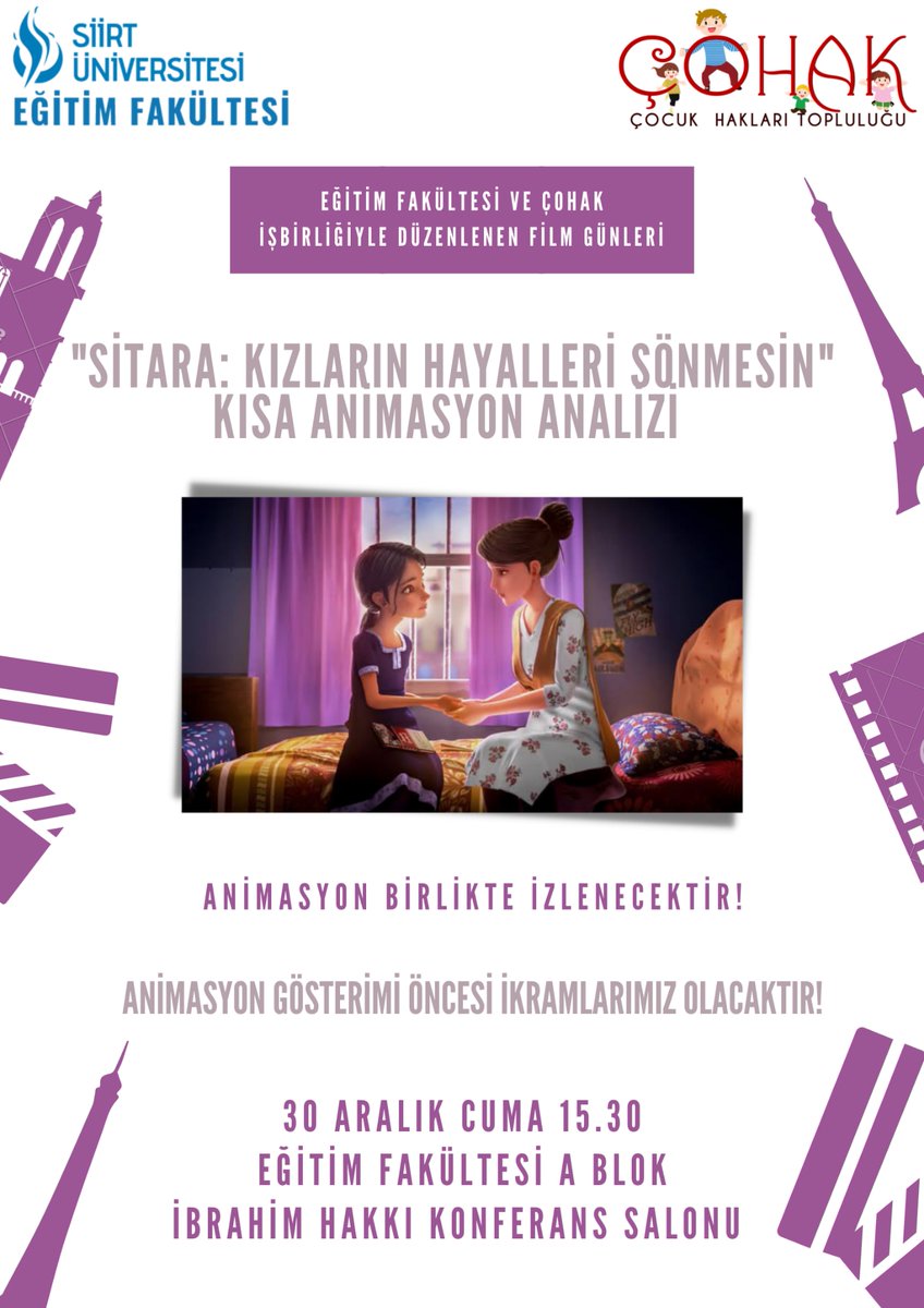 30 Aralık Cuma günü saat 15.30'ta kısa animasyon film etkinliğimizi gerçekleştireceğiz. 🎬✨

<a href="/siirtuniversity/">Siirt Üniversitesi</a> 
<a href="/EgitimSiirt/">SiirtEğitim</a>