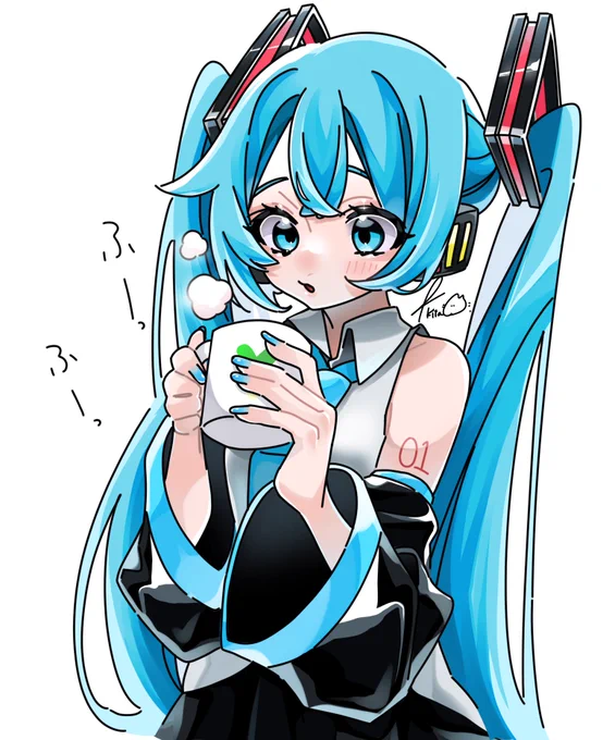 「…そんなにじろじろ見られたら飲みにくいです」#初音ミク 