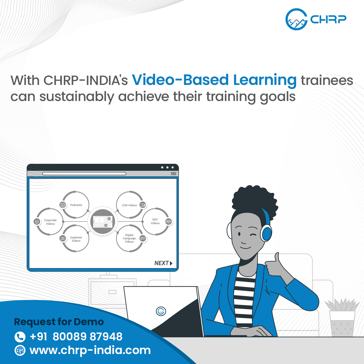 ChrpIndia's tweet photo. With Video-Based Learning, CHRP-INDIA helps trainees sustainably achieve their training objectives.

🌐 https://t.co/H5ew2OAd2M
📧 reach@chrp-india.com
📱 +918008987948

#chrpindia #chrp #elearning #learning #edtech #education #training #video #industry #onlinelearning #lms https://t.co/6SNgufqo7m