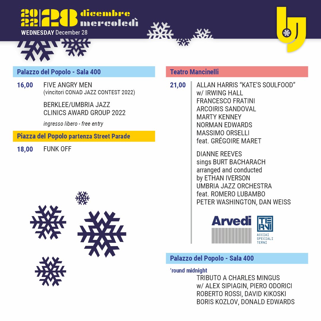 UmbriaJazz_OFC's tweet photo. #ujwinter29 ❄️ DAY 1
Tickets 🚩 https://t.co/Qv9ErtkAUV https://t.co/5Ksumyld36