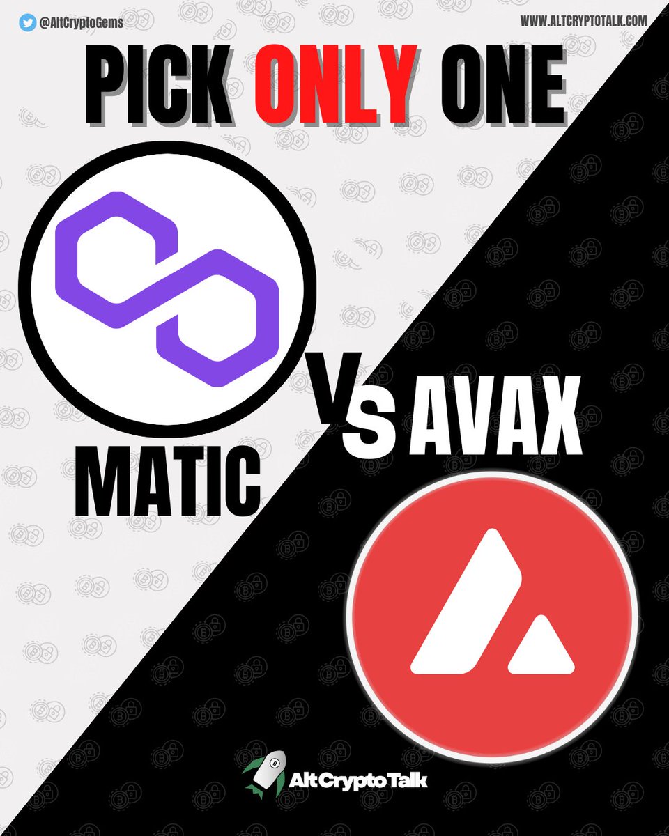 AltCryptoGems's tweet photo. If you could pick only one of these insane coins, which one would it be?

#MATIC or #AVAX? 👇👇 https://t.co/w0A1IfEP58