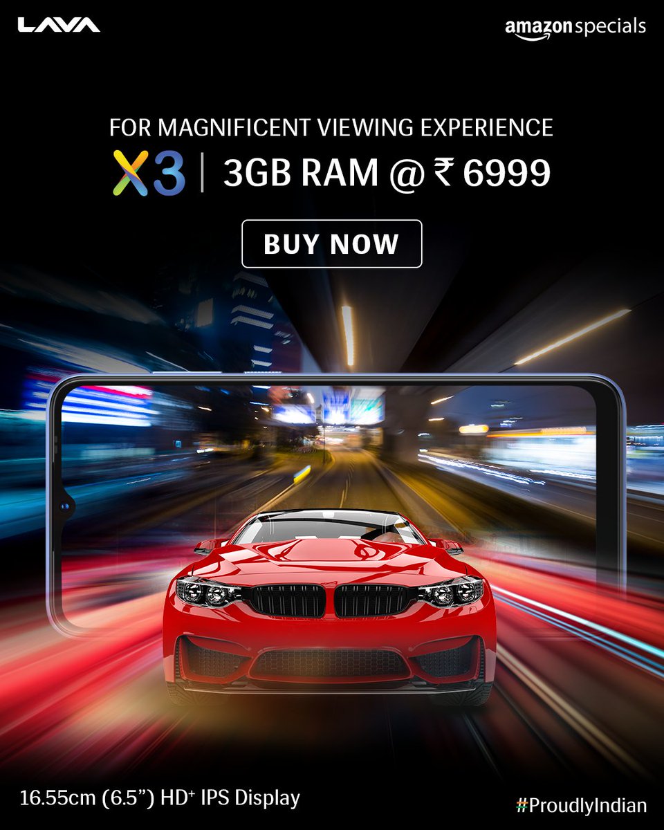 LavaMobile's tweet photo. With 3GB RAM and a 16.55 cm (6.5”) HD+ IPS Display on Lava X3, get a delightful experience while binging your favourite shows and movies.

Price: Rs.6,999/-

Shop Now: https://t.co/absjCE7DVv

#LavaX3 #LavaMobiles #ProudlyIndian https://t.co/C4BtWY3udT