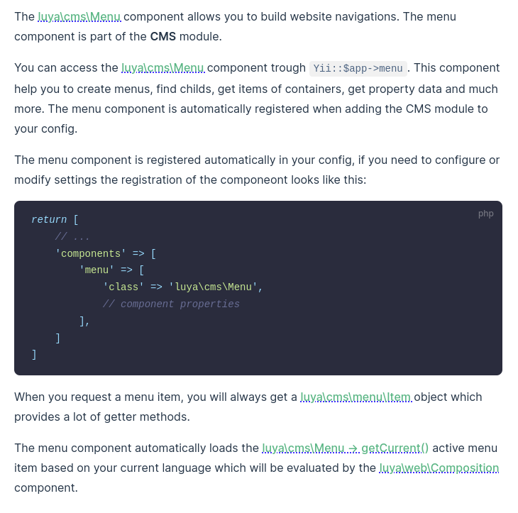 luyadev's tweet image. We have now migrated all links to API classes on the new luya.io guide. Links to the API have a blue dotted underline: