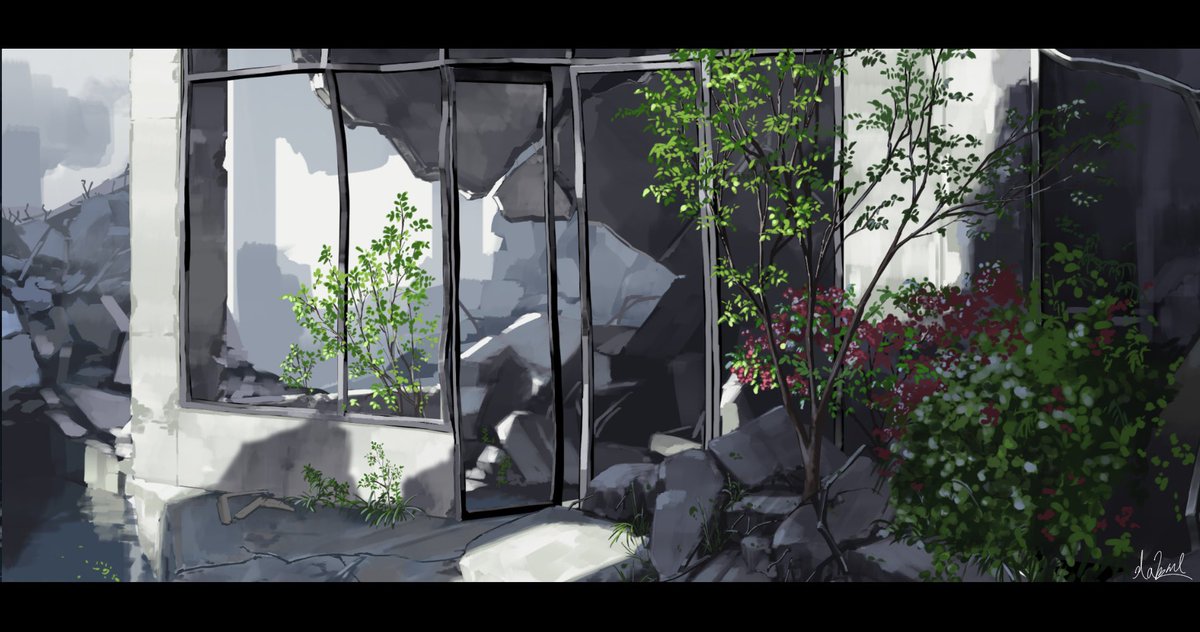 no humans scenery letterboxed ruins signature window plant  illustration images