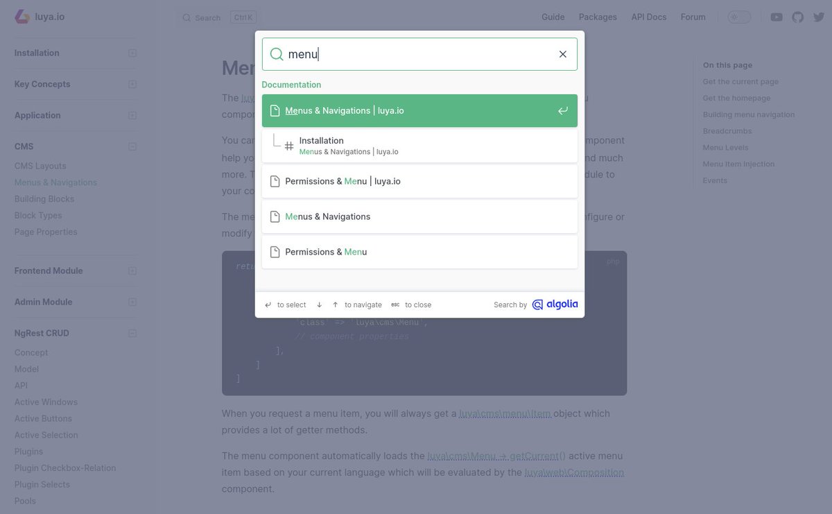 luyadev's tweet image. And we got the free @algolia site search system! Works perfectly!