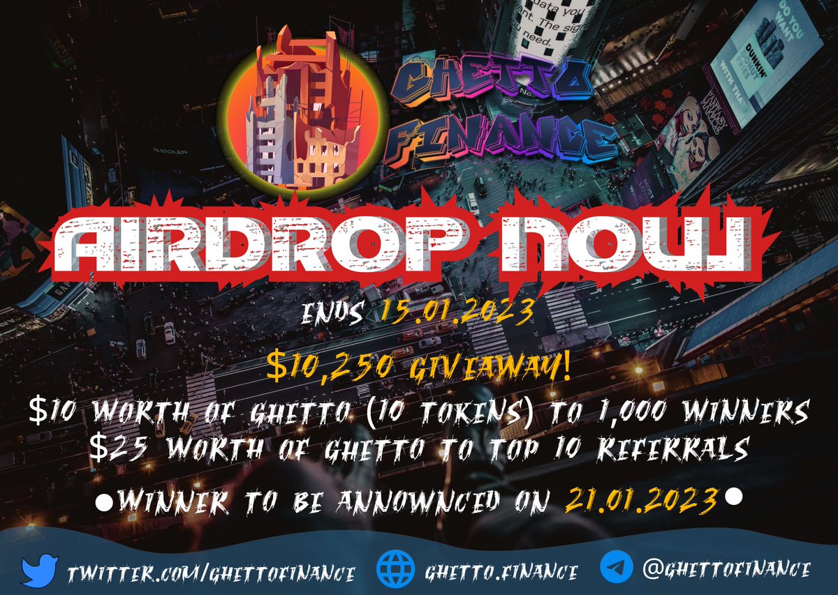 AirdropUltemate's tweet photo. 🚀 New Airdrop: @Ghettofinance
💰 Reward: 10,000$ Worth $GHETTO

‼️ Join the Airdrop Now: https://t.co/Ki8FXsOs0o

🔘 Complete all other tasks on airdrop
🔘 Submit your BSC wallet address

#cryptocurrency #Airdrop #BSC #Bitcoin��   #USDT #GhettoFinance #GHETTO #AirdropUltimate https://t.co/cZ2ToeoRox