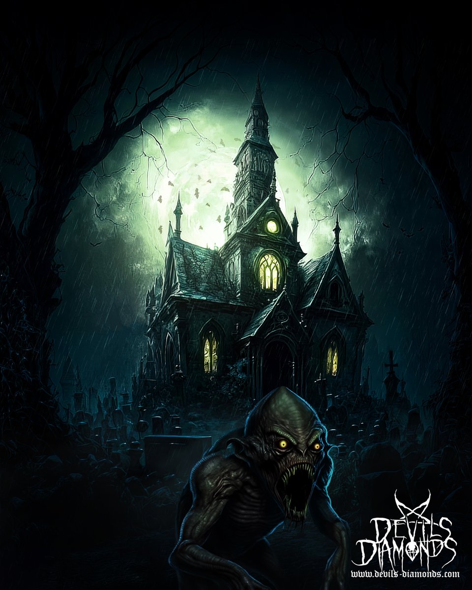 devilsdiamonds6's tweet photo. 𝕮𝖍𝖚𝖗𝖈𝖍 𝖔𝖓 𝖙𝖍𝖊 𝕲𝖗𝖆𝖛𝖊𝖞𝖆𝖗𝖉 ⛧ 2022 by Devils Diamonds 😈💎

Find more of our sinister dark art under:
https://t.co/5BY9bwxvku

#church #graveyard #ghoul #graves #tombstones #fog #rain #midnight #fullmoon #bats #darkart #digitalart #artificialart #photoshop https://t.co/90Bo26VctY