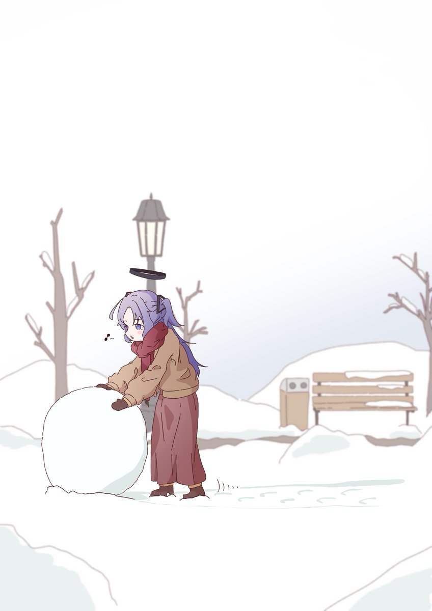 yuuka (blue archive) 1girl halo solo snowman snow purple hair long hair  illustration images