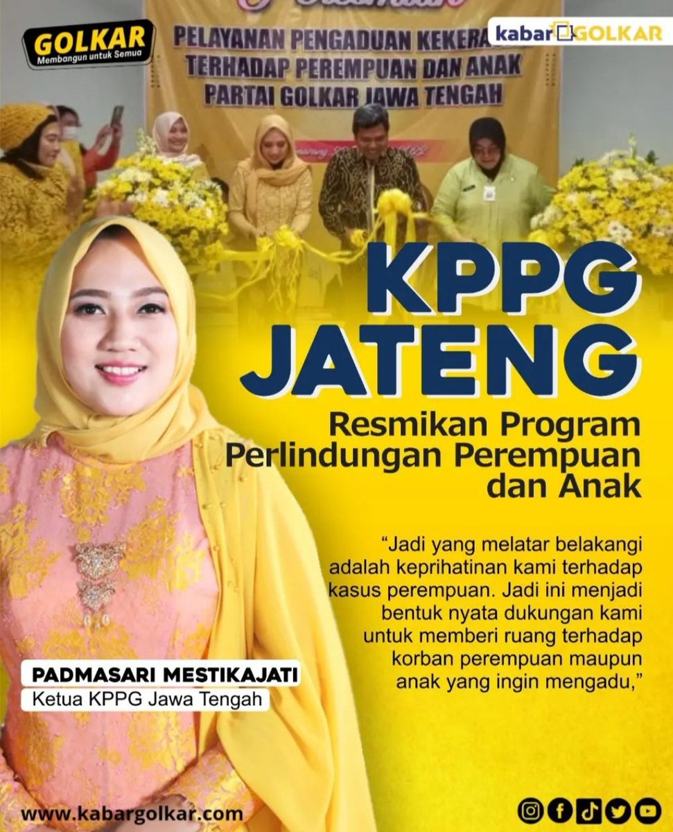 kabargolkarnews's tweet photo. Ketua KPPG Jawa Tengah, Padmasari Mestikajati Resmikan Program Perlindungan Perempuan dan Anak
#Golkar #partaigolkar #kabargolkar #golkarsolid #golkarmenang #golkarindonesia #indonesiagolkar #golkarmenang2024 #2024golkarmenang #airlanggahartarto #KPPG https://t.co/por51RIkIq