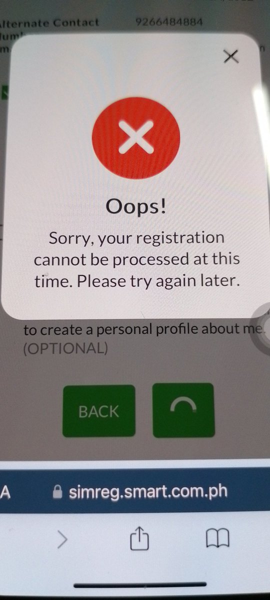 happyshiftph's tweet photo. @SMARTCares we still can't register our sim because it fails everytime we submit. Photo for reference. Can you help? https://t.co/xatlr1EPu3