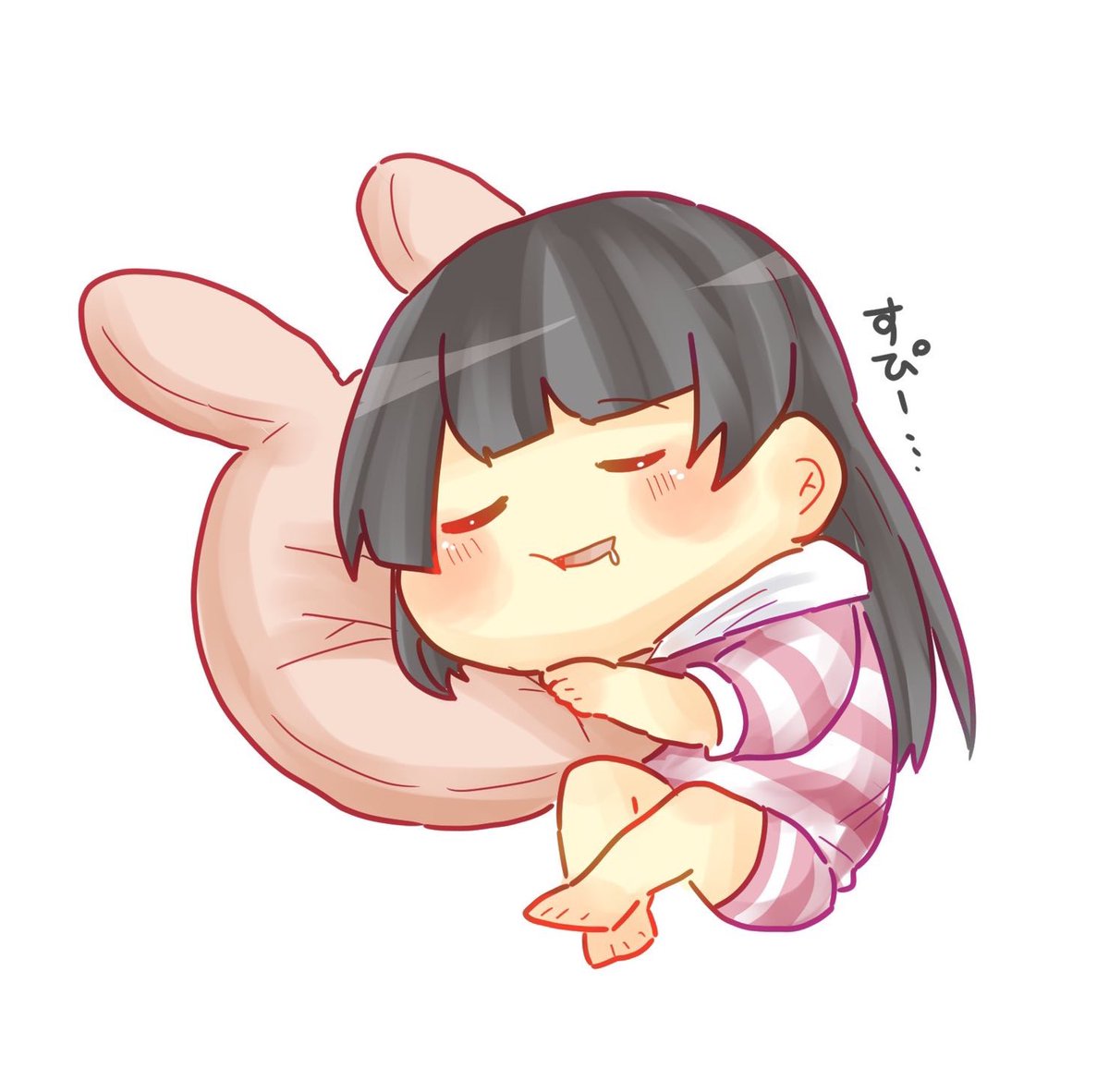 1girl solo black hair long hair closed eyes sleeping chibi  illustration images