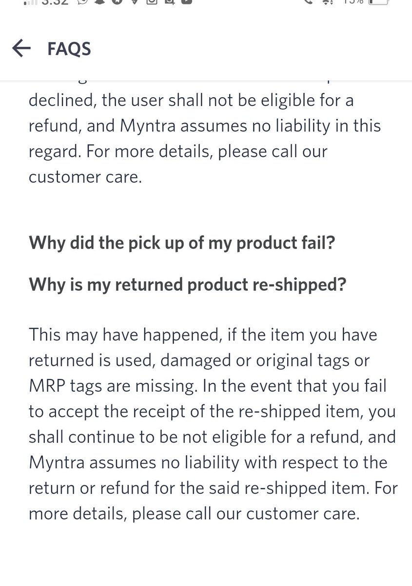 Tarushee1's tweet photo. @MyntraSupport @Vaishna67080838 @MyntraSupport  Talked to your customer care,they said the item is reshipped and after I accept then only they will proceed. I'm not confident I will get my return. My request gets declined again and again. Worst experience as a myntra insider . 
Order ID # 1222434 93172452922001 https://t.co/keC2ld2F23