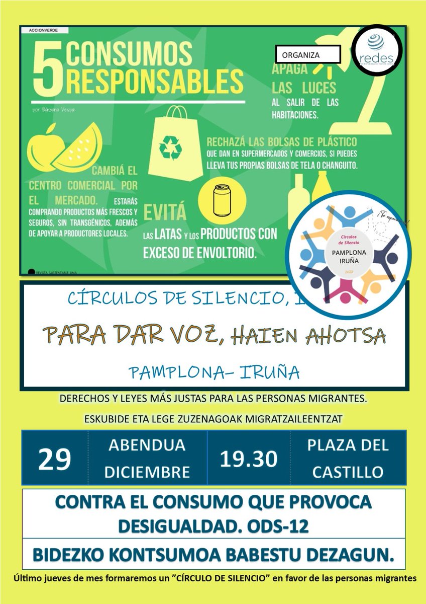 Red Entidades Desarrollo Solidario (@redes_ongd) on Twitter photo #CirculodeSilencio #pamplona
Los flujos migratorios tienen que ver también con nuestro estilo de vida.
<a href="/ItkEscolapiosNa/">Itaka-Escolapios Navarra</a> <a href="/FISC_ONGD/">✳️FISC ONGD</a> <a href="/fasfi_/">FASFI</a> <a href="/MenniBenito/">Fundación Benito Menni</a> <a href="/Sercadeongd/">SERCADE ONGD</a> <a href="/PMigraciones/">Pastoral Migraciones España</a> #CirculodeSilencio #pamplona
Los flujos migratorios tienen que ver también con nuestro estilo de vida.
<a href="/ItkEscolapiosNa/">Itaka-Escolapios Navarra</a> <a href="/FISC_ONGD/">✳️FISC ONGD</a> <a href="/fasfi_/">FASFI</a> <a href="/MenniBenito/">Fundación Benito Menni</a> <a href="/Sercadeongd/">SERCADE ONGD</a> <a href="/PMigraciones/">Pastoral Migraciones España</a>
