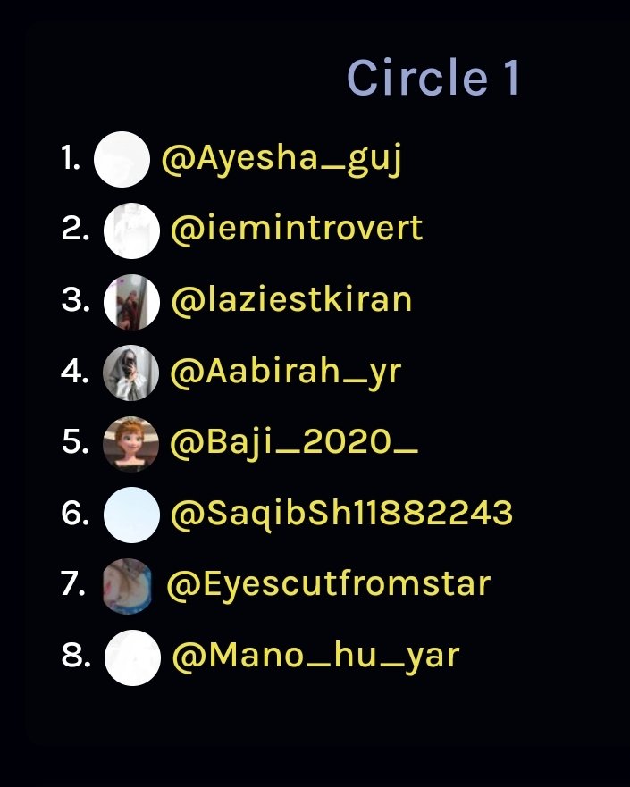 Turuu Gems 💎💞
#Twittercircle 
<a href="/SaqibSh11882243/">Saqib Shah</a>
<a href="/Ayesha_guj/">💙💫</a> 
@iemintrovert 
<a href="/Eyescutfromstar/">Maria Rajpoot🍹❤</a> 
<a href="/laziestkiran/">Kiran👑🧕</a> 
@Aabirah_yr 
<a href="/Baji_2020_/">Baji_Tweets</a> 
@Mano_hu_yar 
@RimshaRazzaq10