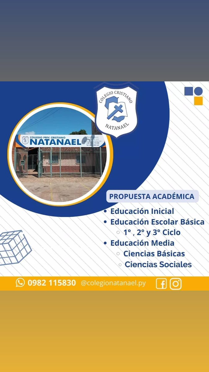ColegiosCPIEDAD's tweet photo. ¡📝 Inscribí a tus hijos en nuestros colegios Natanael, Emanuel o Cristo es Rey de la familia PIEDAD 📝  Contáctanos a los numeros de  celular que estan en los flyers ! 🤝🏻✨
.
.
#colegioscristianospiedad #educacion #colegios #diciembre2022 #paraguay #InscripcionesAbiertas https://t.co/5gL3JnXXJV