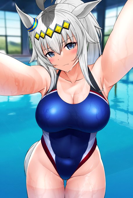 競泳水着のオグリキャップ
#ウマ娘 
#オグリキャップ 
#くそ寒いので水着絵を貼る 
