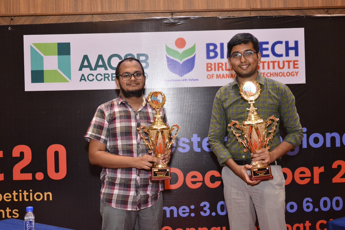 BIMTECHNoida's tweet photo. The #BrainQuest 2.0 Western Regionals were held successfully on December 21, 2022 in Pune. The winner was Ayyagari Vinaya Surya Vardhan Tike from Armed Forces Medical College, and the runner-up was Madhur Rajan Tike from R. A. Podar College of Commerce &amp; Economics in Mumbai. https://t.co/ZsV2dVnATf