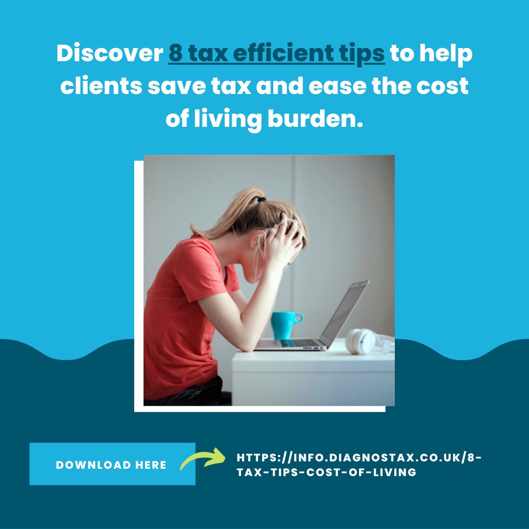 Discover 8 tax efficient tips to help clients save tax and ease the cost of living burden. 

Help clients get money back into their business. 
 
Download here 👇👇 
 
 #accountingandaccountants #ukbusiness #uktax #costofliving 
 info.diagnostax.co.uk/8-tax-tips-cos…