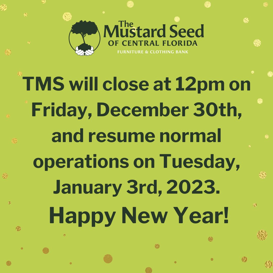 TMS will close at 12pm on Friday, December 30th, and resume normal operations on Tuesday, January 3rd, 2023. Happy New Year!