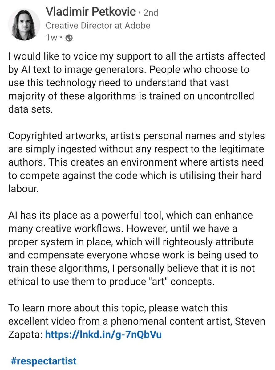 JonLamArt's tweet photo. Straight from the Creative Director of Adobe on Ai. Share!!

#artcommunity #ai #Adobe https://t.co/wSgp4fTcTg