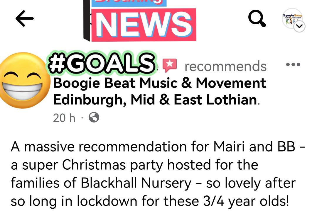 First review for <a href="/BoogieBeat_Edin/">Boogie Beat Edin Mid East Lothian</a> with <a href="/Mrs_Curle/">Mairi Curle</a> and Giggles running the business! #gratitude #Giggles <a href="/boogiebeatcouk/">Boogie Beat music and movement HQ</a> So excited to get into full swing in January. New Classes in Edinburgh, Mid and East Lothian can be found here
boogiebeat.co.uk/edinburgh
