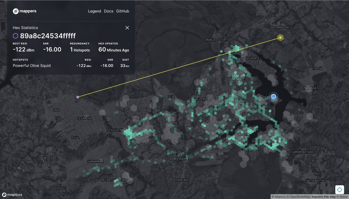 Check out the coverage of our LoRa sensor! The first photo shows where it's installed in the car, and the second photo shows the impressive 33km range between the sensor and the antenna. #LoRa #sensor #coverage #technology #SenseCAPsetup #ThePeoplesNetwork #WeThePPL #Helium #HNT