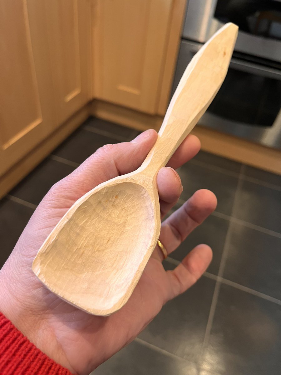 kerry_truman's tweet image. rooting through the bottom drawer of the freezer and I found this blank hiding behind the ice cream.. guess I will make another spoon seeing as this one needs finishing and I have time to kill.. and it might even end up being usable.. haha.. #makingstuff #woodworking #relaxation