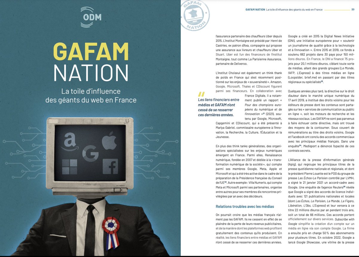 La souveraineté, en parler c'est bien, la pratiquer c'est mieux (difficile d'aborder les questions de souveraineté numérique quand on est financé par les GAFAM...)
👇Rapport sur le lobbying des Bigtechs:"Ils ont conclu des partenariats avec des think tanks, des médias,..."