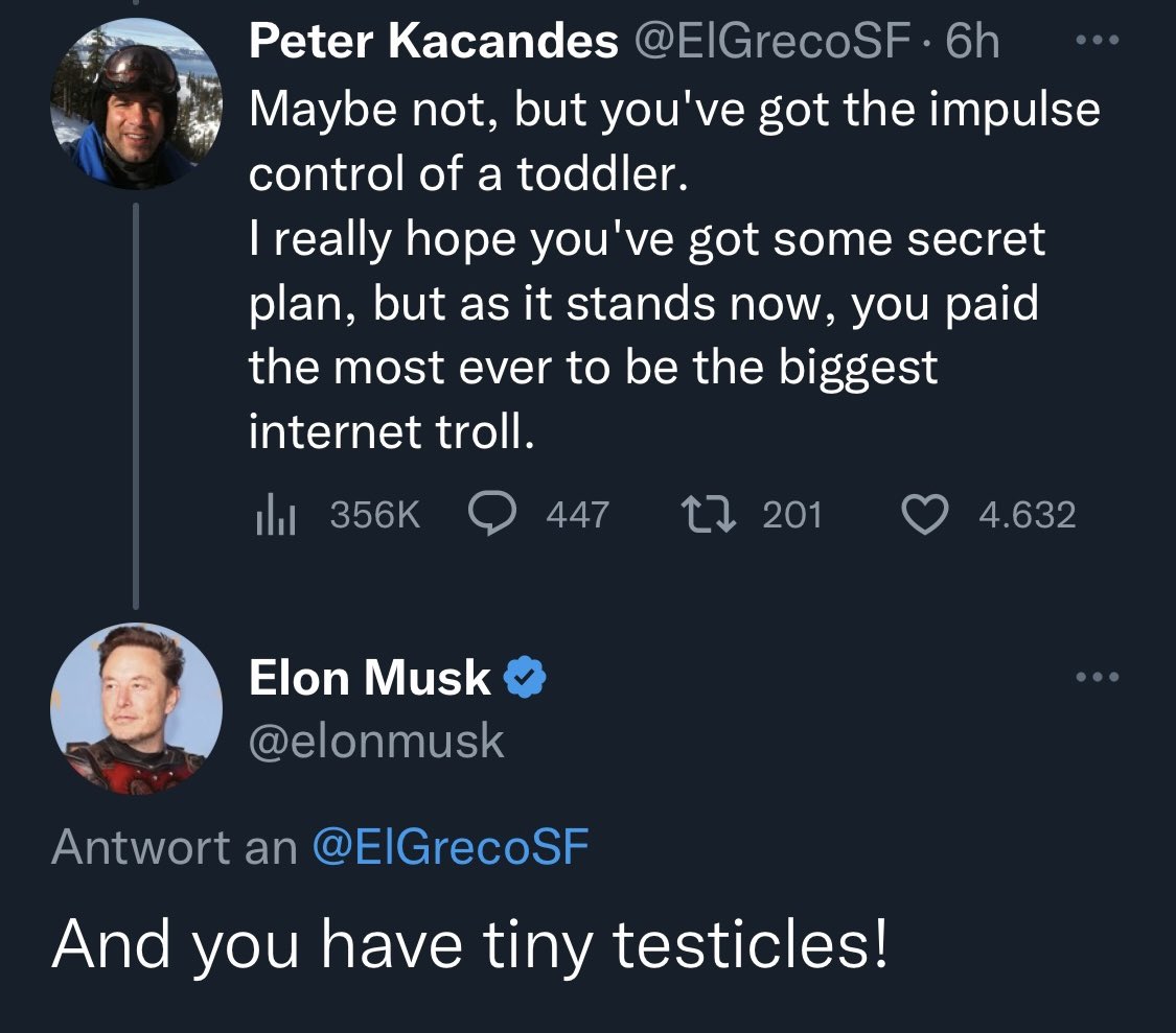 drawi's tweet image. Meine Fantasie reicht nicht für den impliziten Tweet … aber wenn der 51 jährige #ElonMusk das behauptet…

#TinyTesticles