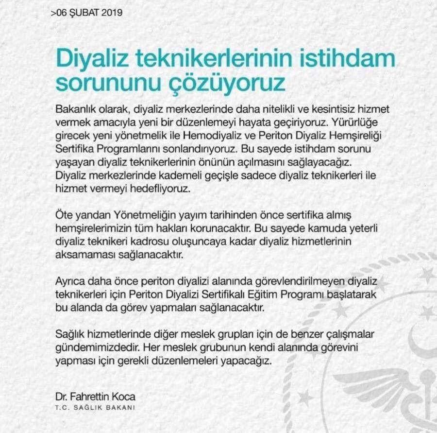 <a href="/GokmenTurkkani/">Gökmen TÜRKKANI</a> Yönetmeliğe rağmen hala 1500 sertifikasız hemşire neden diyaliz ünitesinde? Biz diyaliz teknikerleri neden yüksek puanlarla atanamıyoruz? 2022 kpss puanıyla adaletli ve adil istihdam istiyoruz.
<a href="/drfahrettinkoca/">Dr. Fahrettin Koca</a>
#DiyalizciÇokİstihdamYok