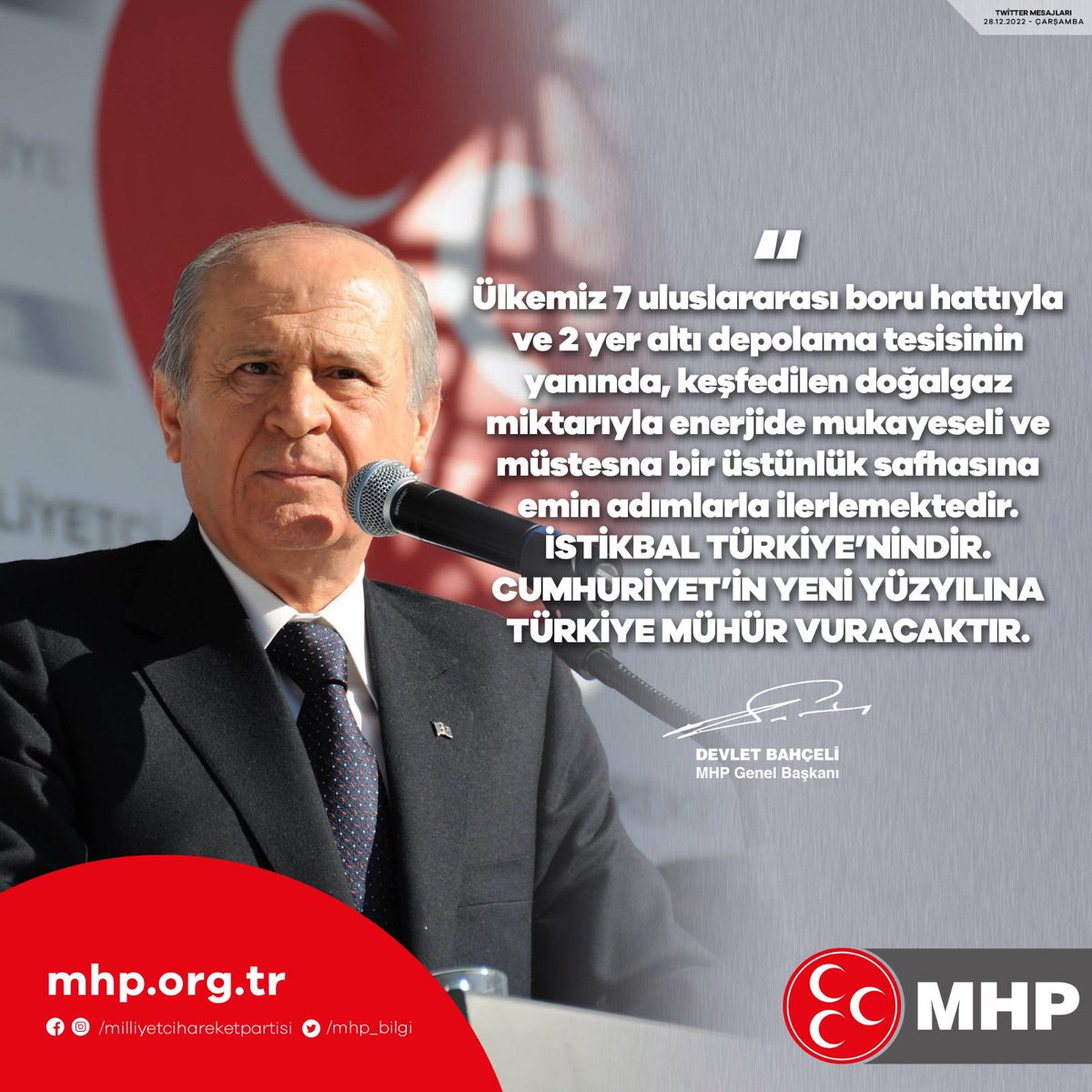 Ülkemiz 7 uluslararası boru hattıyla ve 2 yer altı depolama tesisinin yanında, keşfedilen doğalgaz miktarıyla enerjide mukayeseli ve müstesna bir üstünlük safhasına emin adımlarla ilerlemektedir. İstikbal Türkiye’nindir. Cumhuriyet’in yeni yüzyılına Türkiye mühür vuracaktır.