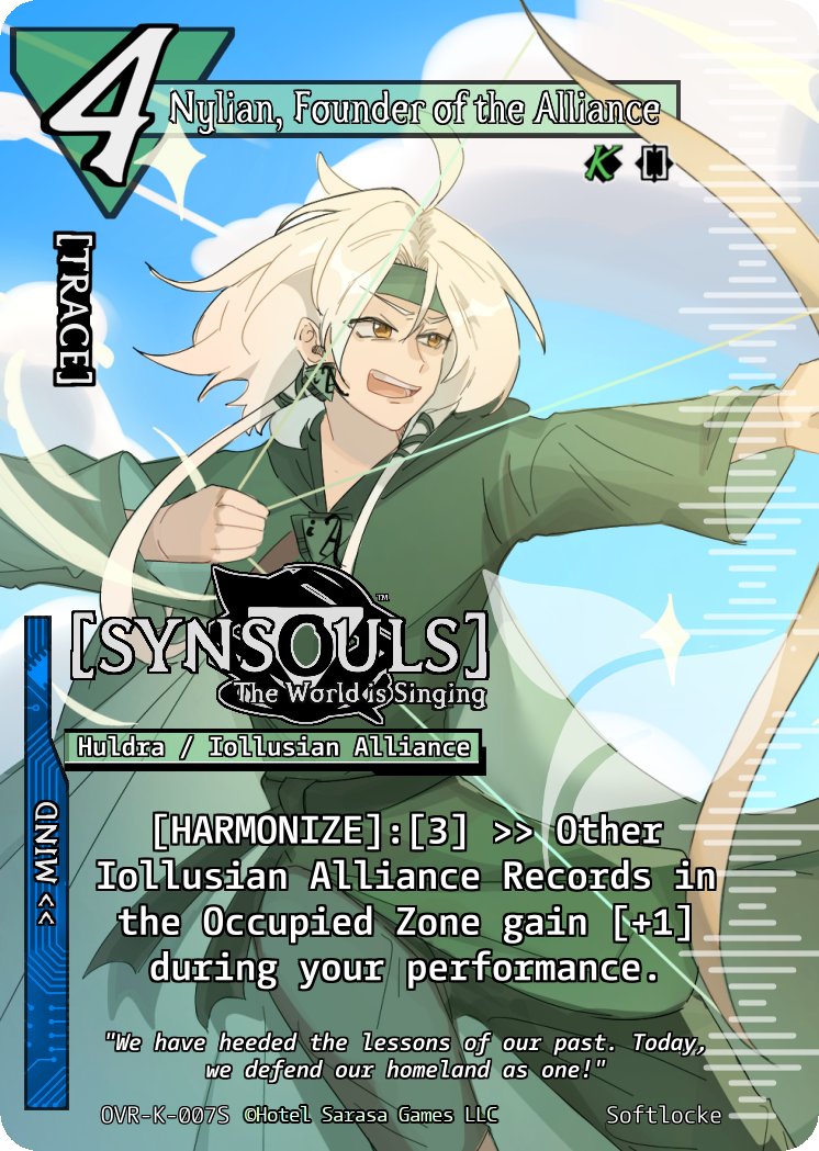 Nylian, Founder of the Alliance

[SYNSOULS] is a new TCG experience featuring a unique, three-lane battle system and dozens of different artists!

linktr.ee/synsoulstcg

#TCG #cardgame #anime #tradingcard #ccg #deckbuildinggame #tradingcardgame #kickstarter #synsouls_tcg