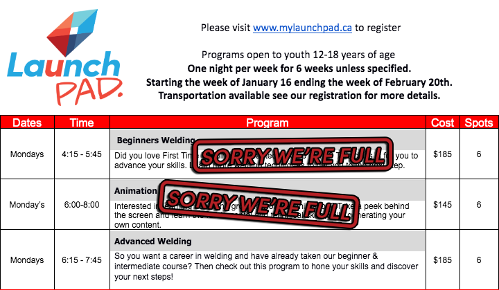 launchpadyatc's tweet image. Our Winter Programs are filling up fast, but there&apos;s still time to register! 😮❄️ Take your welding skills up a notch with our Advanced Welding, get creative in Photoshop with Intro to Photography, and so much more! 👩‍🏭📸👨‍🍳

Register now here: mylaunchpad.ca/youth-programs