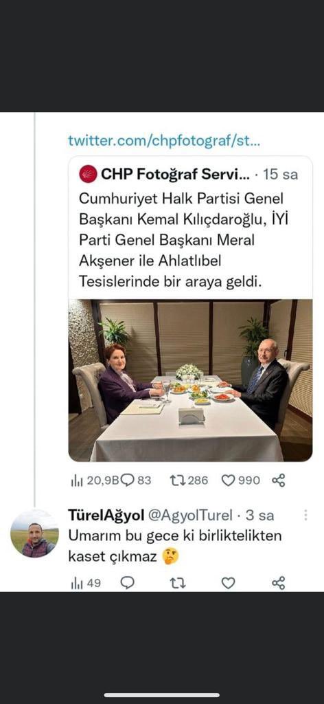 Ak Parti Tuzla belediye meclis üyesi @AgyolTurel’in Sn. <a href="/meral_aksener/">Meral Akşener</a> ve <a href="/herkesicinCHP/">CHP 🇹🇷</a> Genel Başkanı <a href="/kilicdarogluk/">Kemal Kılıçdaroğlu</a> hakkında yapmış olduğu seviyesiz,ahlak dışı paylaşımını kınıyorum.Bu durumu #biriizahetsin! Bu üsluta olan biri #istifa etmeli <a href="/SBugraKavuncu/">Buğra Kavuncu</a>  <a href="/CoskunYildirm34/">Coşkun Yıldırım</a>