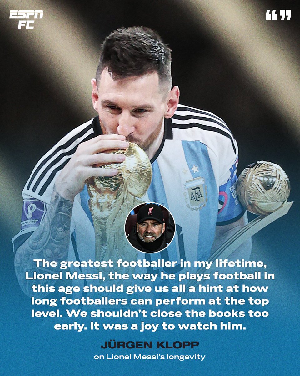 ESPNFC's tweet photo. Klopp says Messi is the greatest footballer in his lifetime 🐐 https://t.co/ZowCnLL8oe