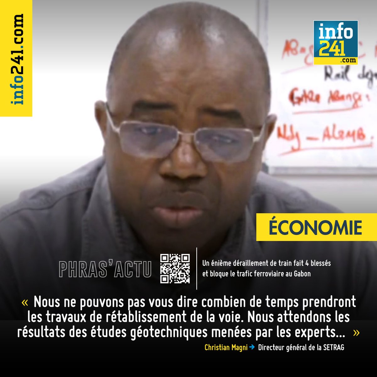 Info241_'s tweet photo. #PHRASACTU : « Nous ne pouvons pas vous dire combien de temps prendront les travaux de rétablissement de la voie. Nous attendons les résultats des études géotechniques menées par les experts... » Christian Magni, DG de la SETRAG #Gabon #deraillement #SETRAG https://t.co/6UxUA71aqs