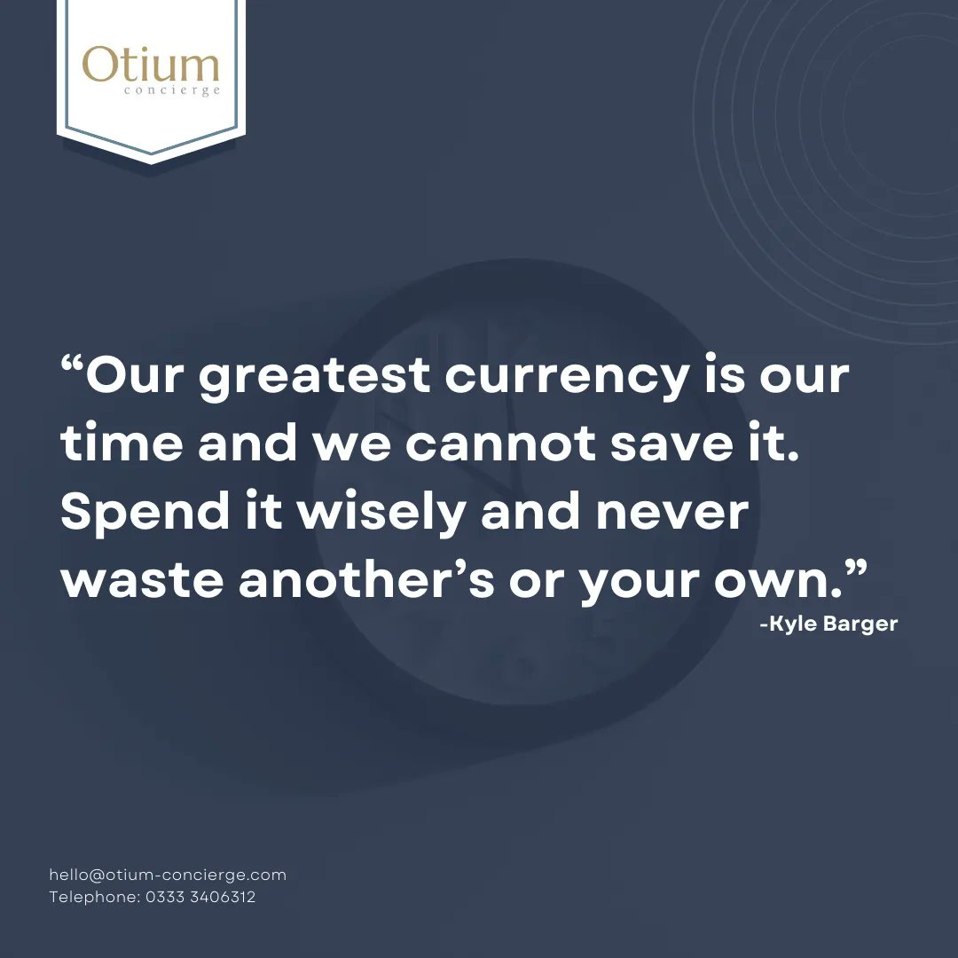 “Our greatest currency is our time and we cannot save it. Spend it wisely and never waste another’s or your own.” - Kyle Barger. 

What do you want to spend more time doing in 2023? 

#time #concierge #lifestyle #business #lifestyleconcierge #businessconcierge
