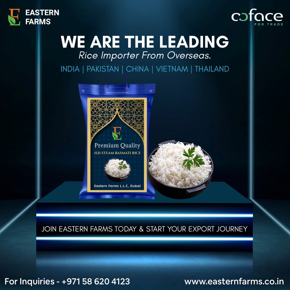 Eastern Farms is leading rice importer from following overseas countries - India, Pakistan, Thailand, China &amp; Vietnam.

#rice #dubai #india #import #export #fruits #sugar #wheatflour #alaweermarket #easternfarmsllc #gulfcountries #trade #business #aweermarketdubai #banana