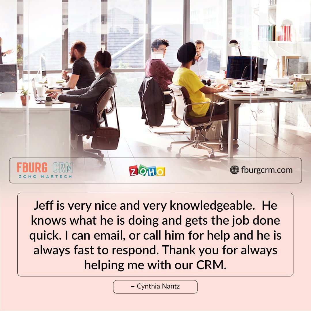 QuakeCinch's tweet photo. Thanks for the awesome review, 𝐂𝐲𝐧𝐭𝐡𝐢𝐚! We are glad that you had a pleasant experience working with 𝐅𝐁𝐮𝐫𝐠 𝐂𝐑𝐌. ✨

#marketing #inboundmarketing #zohoone #zohocrm #zoho #fxbg https://t.co/Cou2zHrXAh