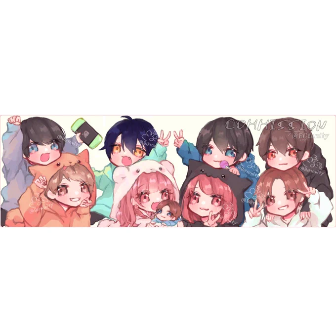 #ヘッダー依頼 納品完了です!9人一緒のヘッダーとなります、この度はご依頼本当にありがとうございました!#有償依頼 #有償イラスト #アイコン依頼 #ペア画 