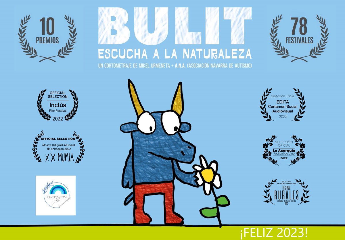 En #2022 hemos seguido dando a conocer la historia de "Bulit". Gracias a los diferentes festivales de #cine y de #animación que nos han apoyado y seleccionado. Más info en la web bulit.info 
¡¡FELIZ AÑO 2023!!🤩
#InclusiónTEA #Autismo  #TEA #SensibilizaciónTEA