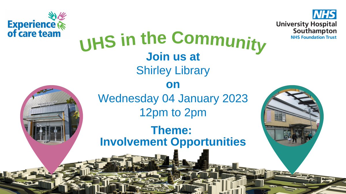 Experience of Care at UHSFT (@wecareuhsft) on Twitter photo Join us next week at Shirley Library <a href="/SotonLibraries/">SouthamptonLibraries</a>
share with us your feedback and experiences and find out more about how to #getinvolved and the opportunities available
#werelistening #patientsfirst #alwaysimproving #workingtogether Join us next week at Shirley Library <a href="/SotonLibraries/">SouthamptonLibraries</a>
share with us your feedback and experiences and find out more about how to #getinvolved and the opportunities available
#werelistening #patientsfirst #alwaysimproving #workingtogether