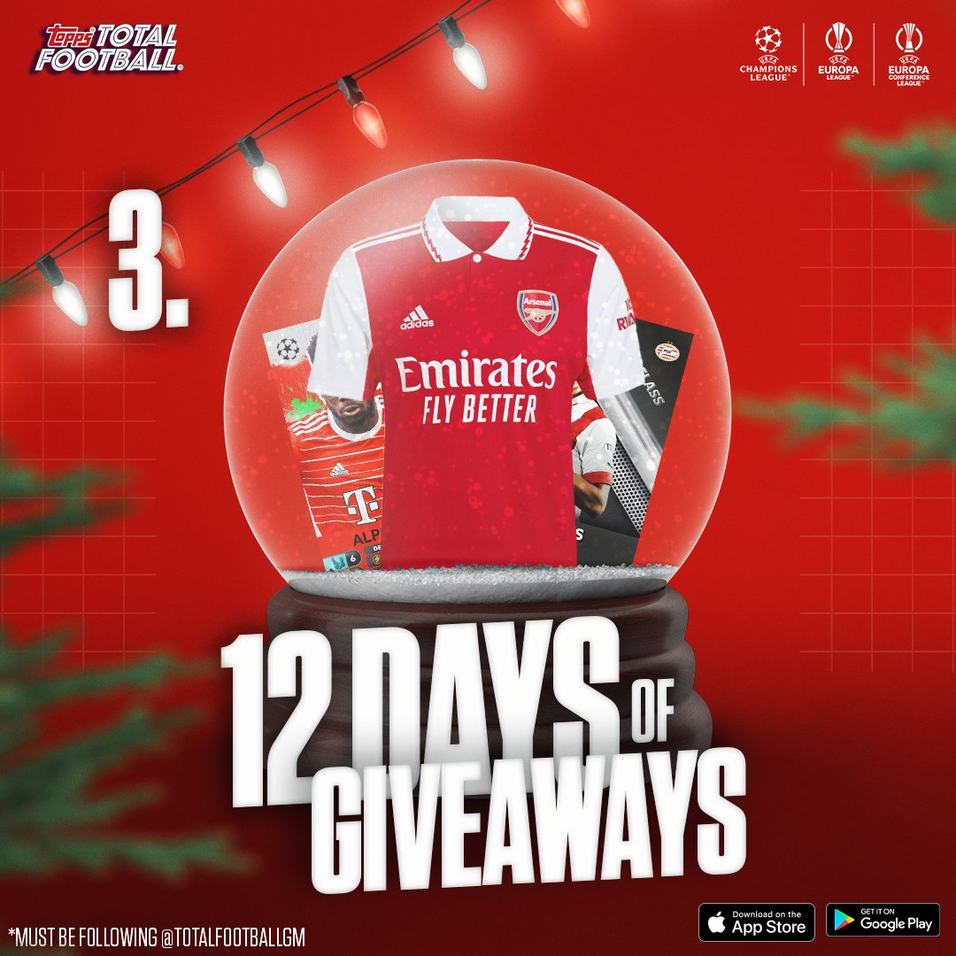 12 DAYS OF GIVEAWAYS 🎄 

To WIN an Arsenal 2022/23 Home Shirt:

🔥 RT
🔥 Follow <a href="/totalfootballgm/">Topps Total Football</a> 

You have 24 hours to enter!