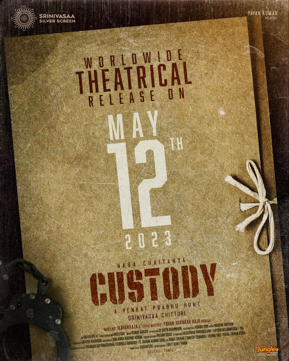 SS_Screens's tweet image. It's 🔒

#Custody in theatres on May 12, 2023 👮

#CustodyOnMay12🔥

A @vp_offl Hunt 🎯

@chay_akkineni @IamKrithiShetty @thearvindswami
@SS_Screens @srinivasaaoffl @realsarathkumar #Priyamani @Premgiamaren @VennelaKishore @srkathiir @rajeevan69 @abburiravi @TimesMusicSouth #VP11